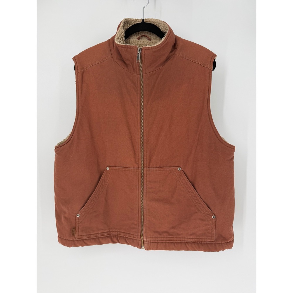 Dutch Harbor Gear Mens Sherpa Lined Canvas Workwear Vest Rust Brown Size Large